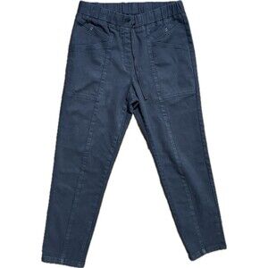 Canmart Women’s (Korean) Black Pull On Drawstring Cotton Twill Pants, Size L